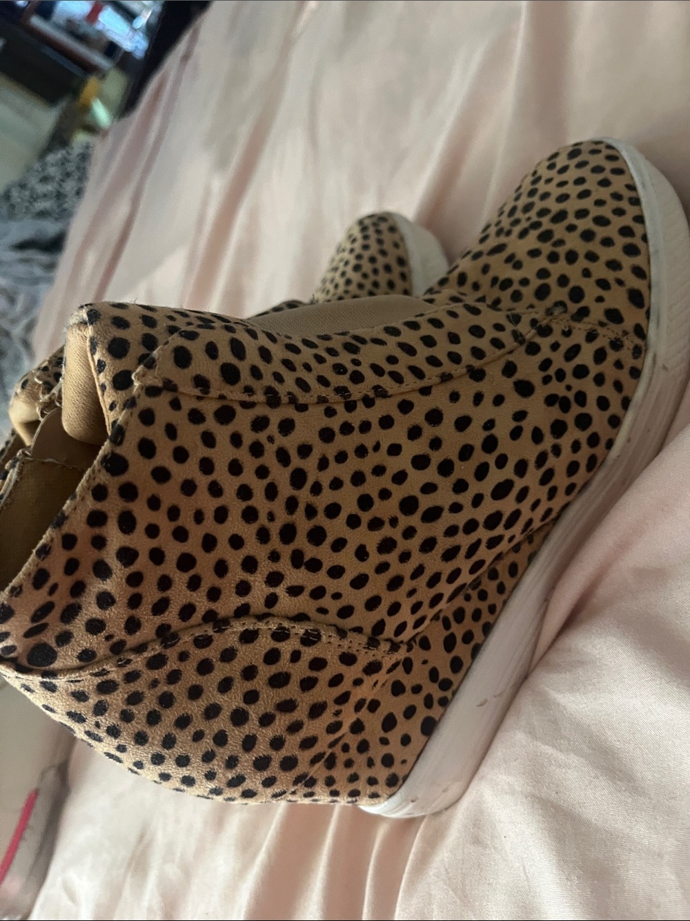 Women's Cheetah Print Slip-On Wedge Sneaker - Tan/Black